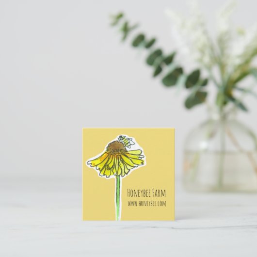 Honeybee Yellow Wildflower Zeap kaarsen Honeycomb Vierkante Visitekaartje (Staand voorkant)