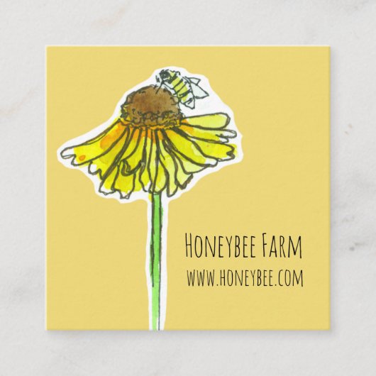 Honeybee Yellow Wildflower Zeap kaarsen Honeycomb Vierkante Visitekaartje (Voorkant)
