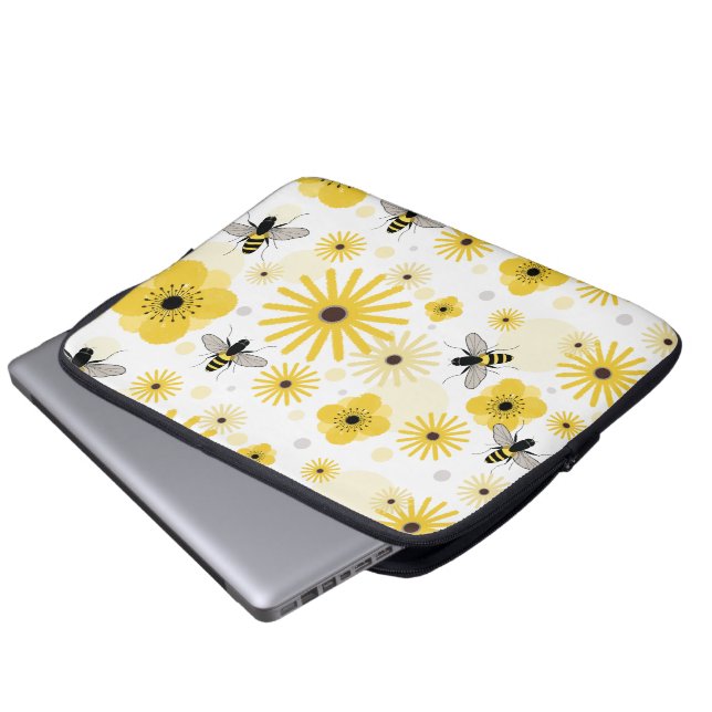 Honeybees Flowers & Polka Dots Electronics Bag Laptop Sleeve (Voorkant onderkant)