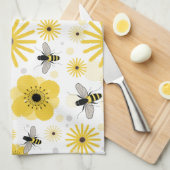 Honeybees Flowers & Polka Dots Kitchen Towel Theedoek (Quarter Fold)