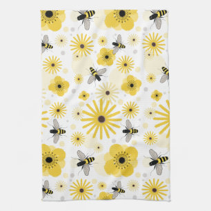 Honeybees Flowers & Polka Dots Kitchen Towel Theedoek