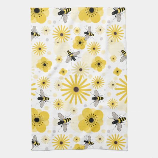 Honeybees Flowers & Polka Dots Kitchen Towel Theedoek (Verticaal)