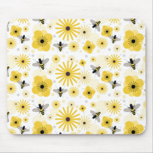 Honeybees Flowers & Polka Dots Mousepad Muismat