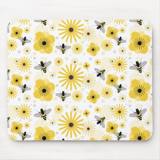 Honeybees Flowers & Polka Dots Mousepad Muismat (Voorkant)