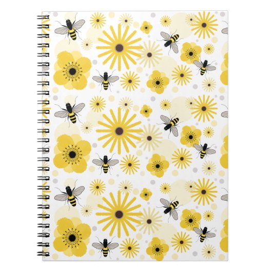 Honeybees Flowers & Polka Dots Notebook Notitieboek (Voorkant)