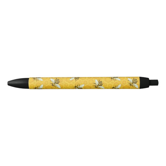 Honeybees Honeycomb Bumble Bee Hive Pattern Zwarte Inkt Pen (Voorkant)