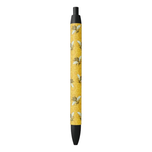 Honeybees Honeycomb Bumble Bee Hive Pattern Zwarte Inkt Pen (Voorkant Verticaal)