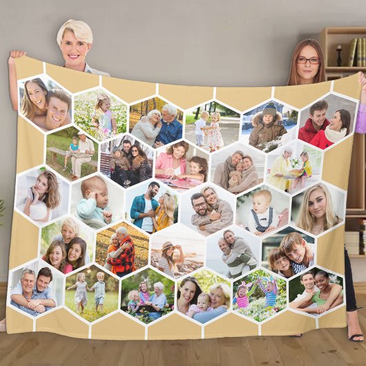 Honeycomb 28 Foto Collage Honey Beige Fleece Deken
