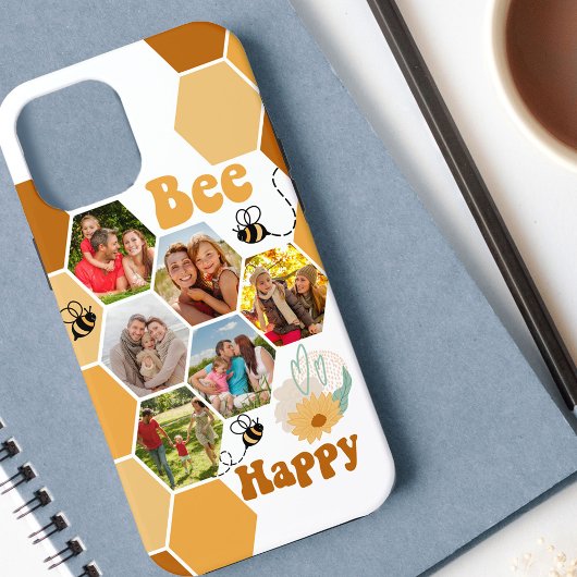 Honeycomb 6 Foto Collage Bee Happy White Case-Mate iPhone Case