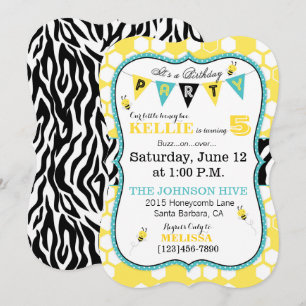 Honeycomb Animal Print Bee Birthday Invite Kaart