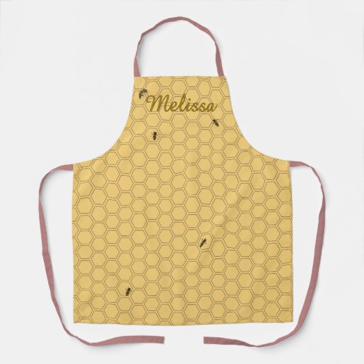 Honeycomb Bee Beekeeper Yellow Personalized Apron Schort (Voorkant)