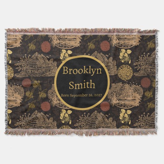  Honeycomb Bee Black Nursery Deken (Voorkant)