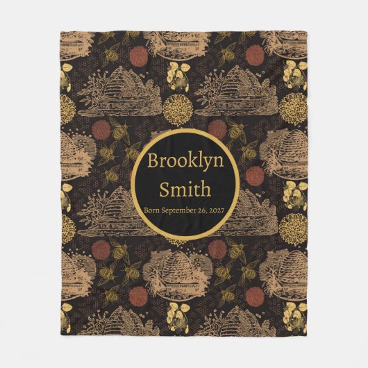 Honeycomb Bee Black Nursery Fleece Deken (Voorkant)