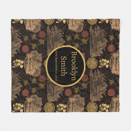  Honeycomb Bee Black Nursery Fleece Deken (Voorkant (Horizontaal))