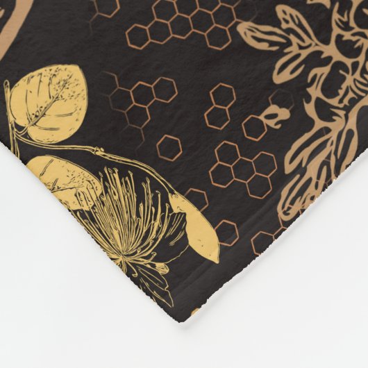 Honeycomb Bee Black Nursery Fleece Deken (Hoek)