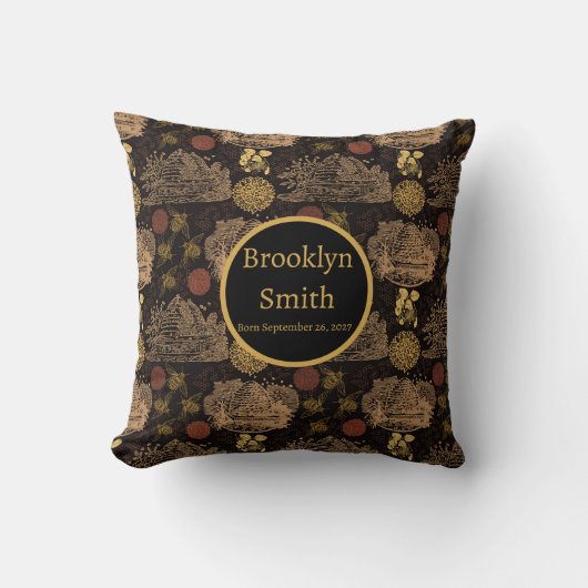 Honeycomb Bee Black Nursery Kussen (Voorkant)