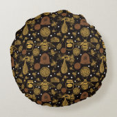  Honeycomb Bee Black Nursery Rond Kussen (Achterkant)