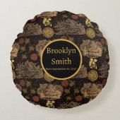  Honeycomb Bee Black Nursery Rond Kussen (Voorkant)