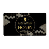 Honeycomb Bee Raw Honey Label Zwart Verzendlabel (Voorkant)