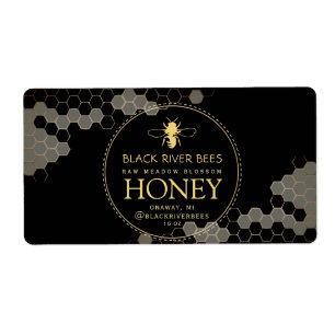 Honeycomb Bee Raw Honey Label Zwart Verzendlabel