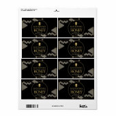 Honeycomb Bee Raw Honey Label Zwart Verzendlabel (Full Sheet)