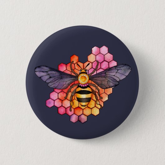 Honeycomb Bee Ronde Button 5,7 Cm (Voorkant)
