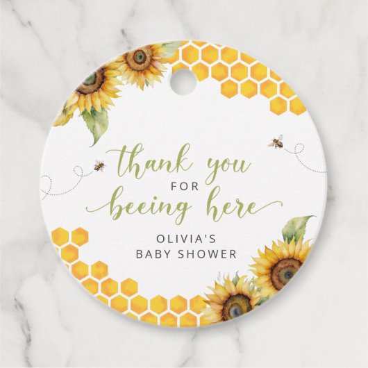 Honeycomb Bee Summer Baby shower Dank u Bedankjes Labels (Voorkant)