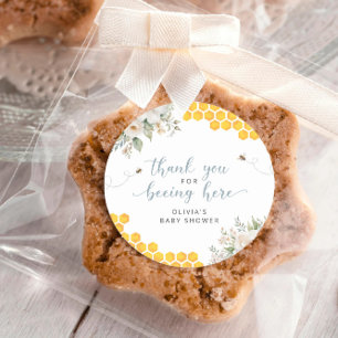 Honeycomb Bee Summer Baby shower Dank u Ronde Sticker
