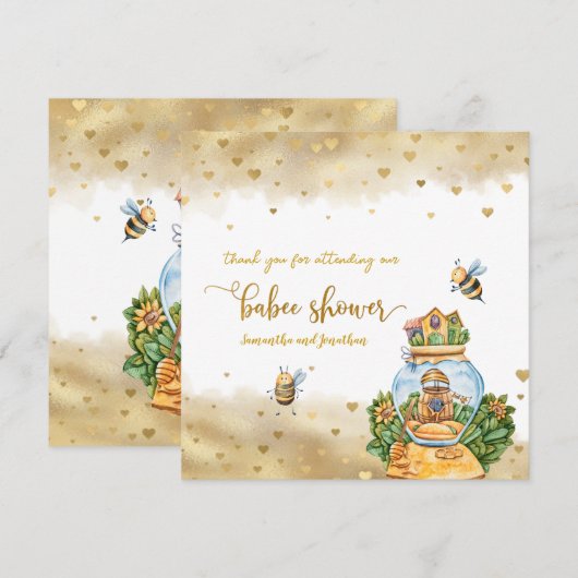 HoneyComb Bee Theme Baby shower Dank u Kaart (Voorkant / Achterkant)