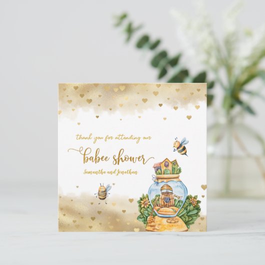 HoneyComb Bee Theme Baby shower Dank u Kaart (Staand voorkant)