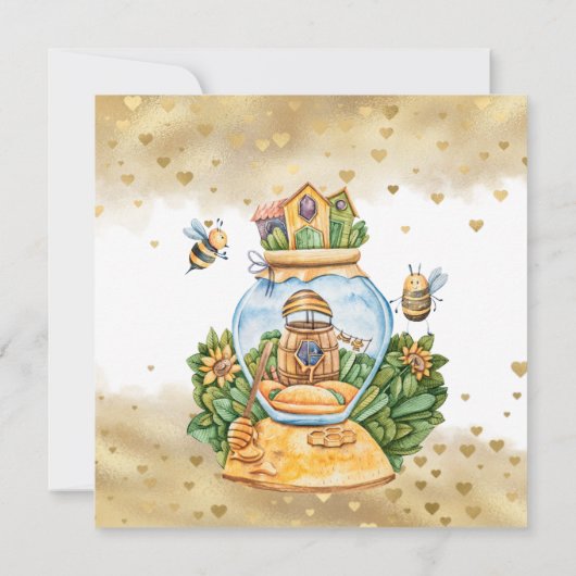 HoneyComb Bee Theme Baby shower Dank u Kaart (Achterkant)