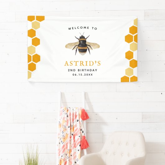 Honeycomb Bee Theme Birthday Party Welkom Spandoek (Insitu)