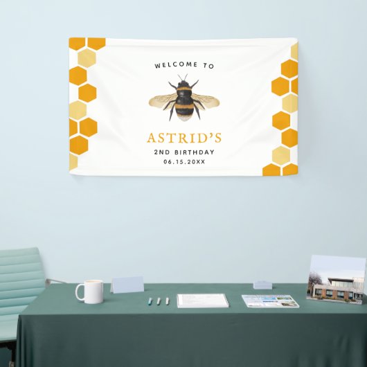 Honeycomb Bee Theme Birthday Party Welkom Spandoek (Beurs)
