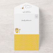 Honeycomb Beehive Honey Bee Navy Blue Baby shower All In One Uitnodiging (Buitenkant)