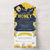 Honeycomb Beehive Honey Bee Navy Blue Baby shower All In One Uitnodiging (Binnen)