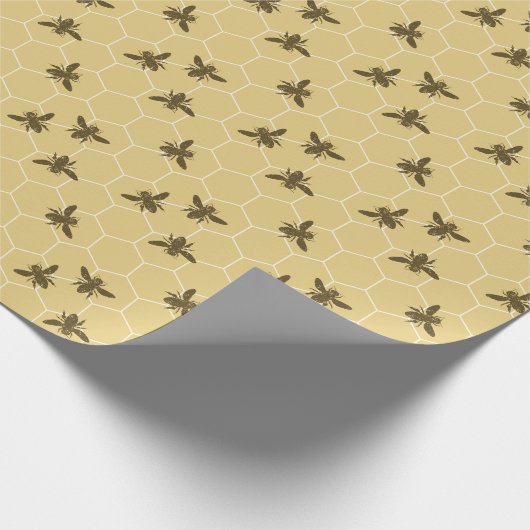 Honeycomb bijen satin Gold Cadeaupapier (Hoek)