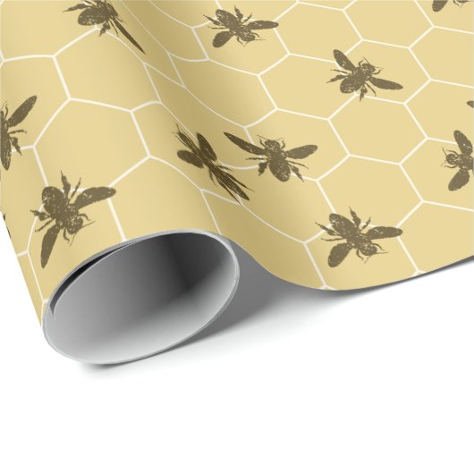Honeycomb bijen satin Gold Cadeaupapier (Rol Hoek)
