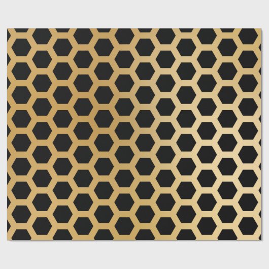 Honeycomb Black en Gold Abstract Geometric Cadeaupapier (Vlak)