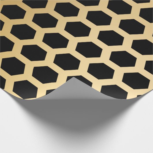 Honeycomb Black en Gold Abstract Geometric Cadeaupapier (Hoek)