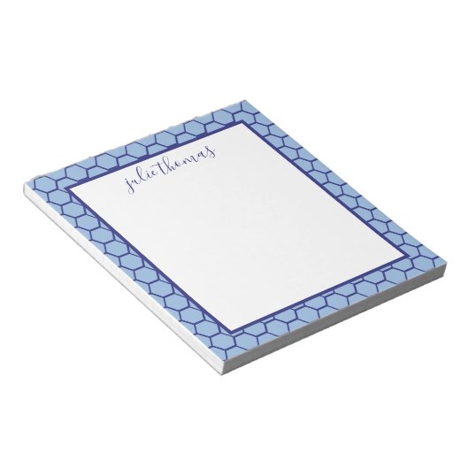 Honeycomb Blue en Navy Notepad Notitieblok (Schuin)