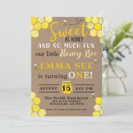 Honeycomb Bumble Bee 1e verjaardag Kaart (Staand voorkant)