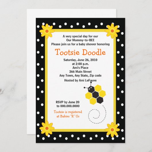 Honeycomb Bumble Bee 5x7 Baby shower Uitnodiging (Voorkant / Achterkant)