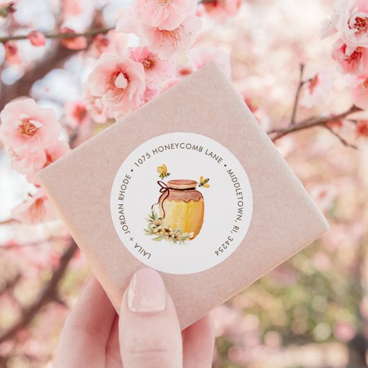 Honeycomb Bumblebee Baby shower Return Address Ronde Sticker