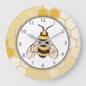 Honeycomb Bumblebee Gray Numbers Grote Klok (Voorkant)
