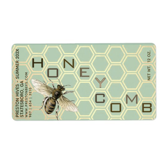 Honeycomb Containerlabel met Comb Honeybee Date Etiket (Voorkant)