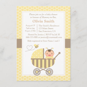 Honeycomb Cute Bumble Bee Baby Shower Invitations Kaart