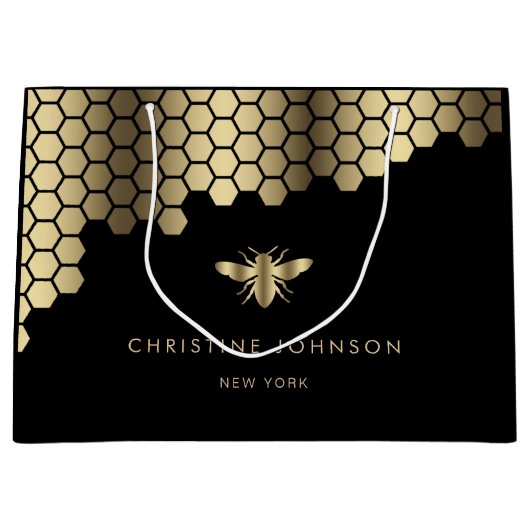 honeycomb faux Gold folie bijenontwerp Groot Cadeauzakje (Voorkant)