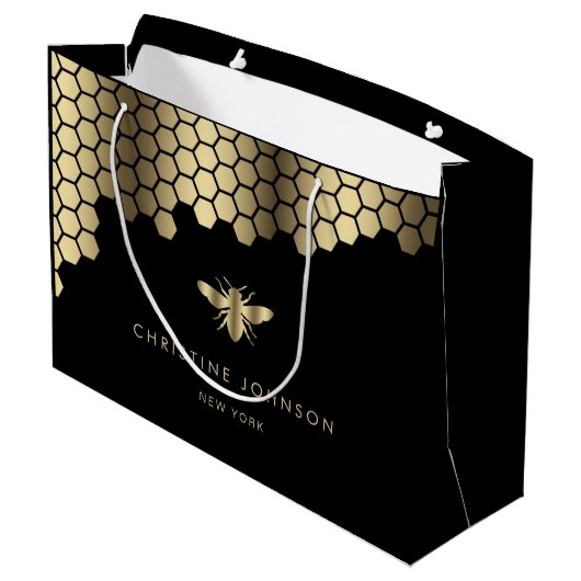 honeycomb faux Gold folie bijenontwerp Groot Cadeauzakje (Achterkant Gekanteld)