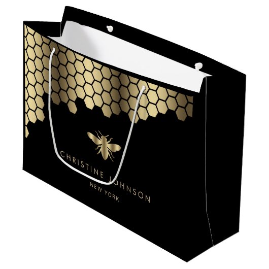 honeycomb faux Gold folie bijenontwerp Groot Cadeauzakje (Voorkant Gekanteld)