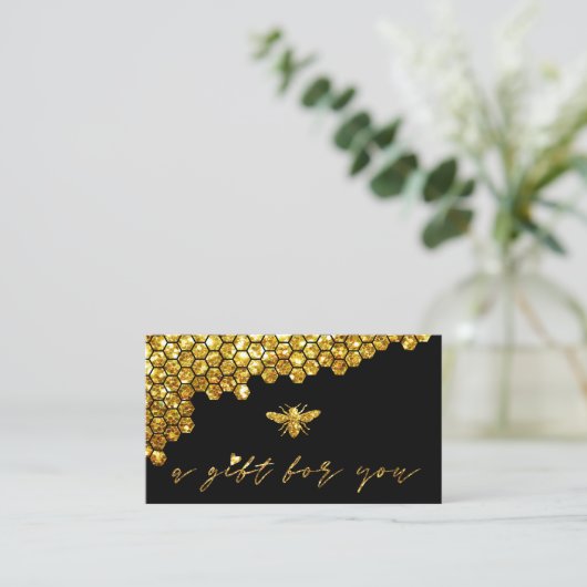 honeycomb faux gold glitter begiftebewijs visitekaartje (Staand voorkant)
